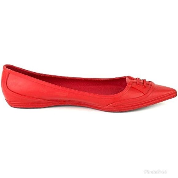 SIGERSON MORRISON Rain or Shine Rubber Pointed Toe Skimmer Cherry Red Flat - Picture 2 of 15